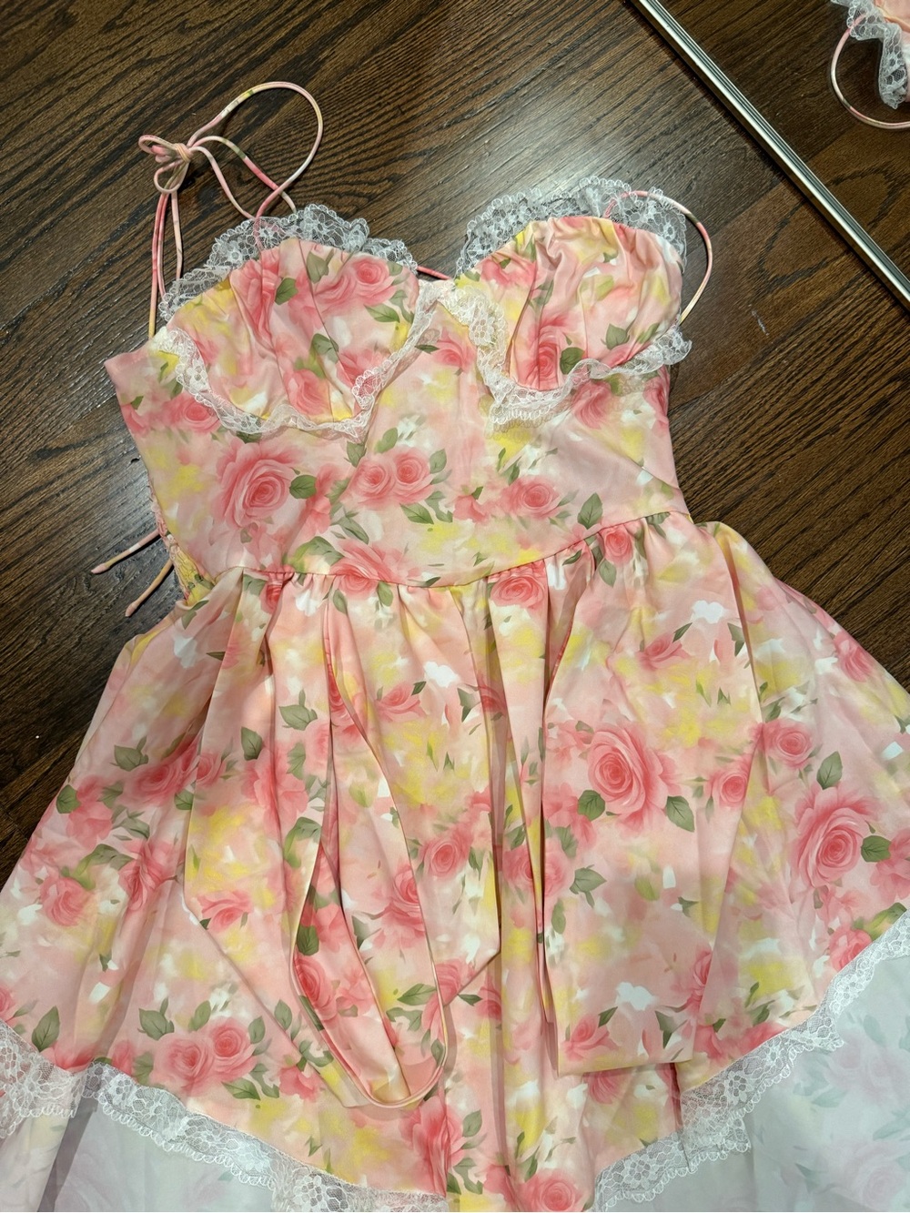 Floral Pink Lace-Trim Girls' Sundress